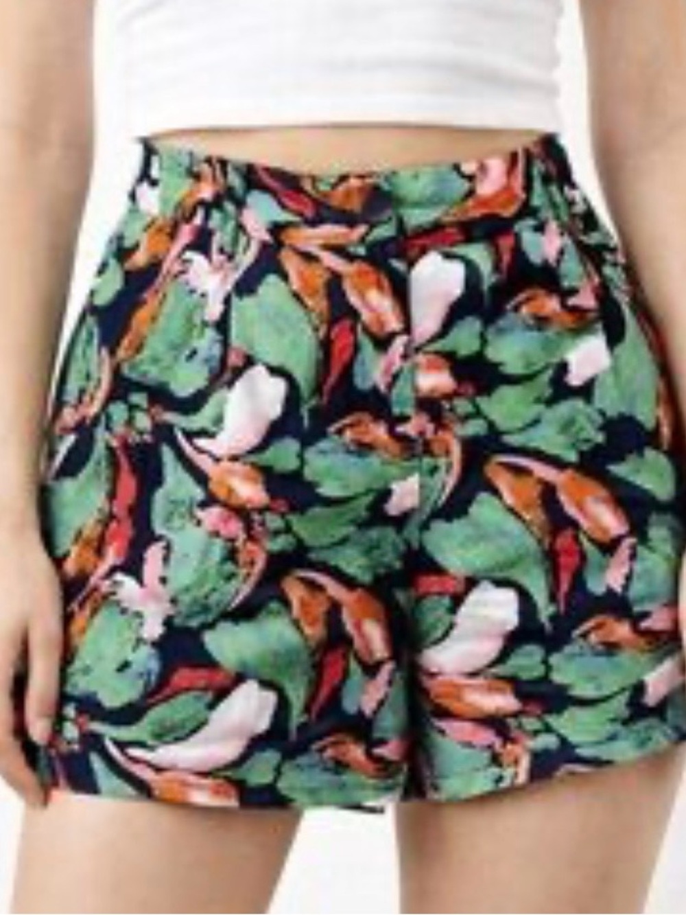 Frank And Oak Green Tropical Floral Printed Wide Leg Short Resort Vacation 10